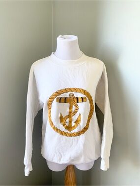 White Jaeger Crewneck Made In Italy With Gold Anchor Rope